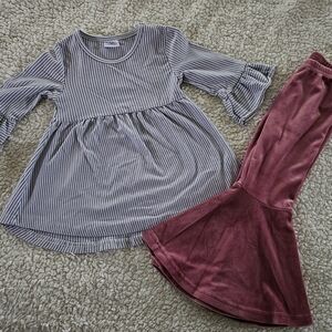 Striped Gray Top and Pink Flared Pants Set